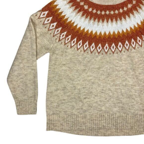 ASPEN Wool Blend Fair Isle Turtleneck Sweater Women XL Brown Ski Winter Pullover - Picture 3 of 12